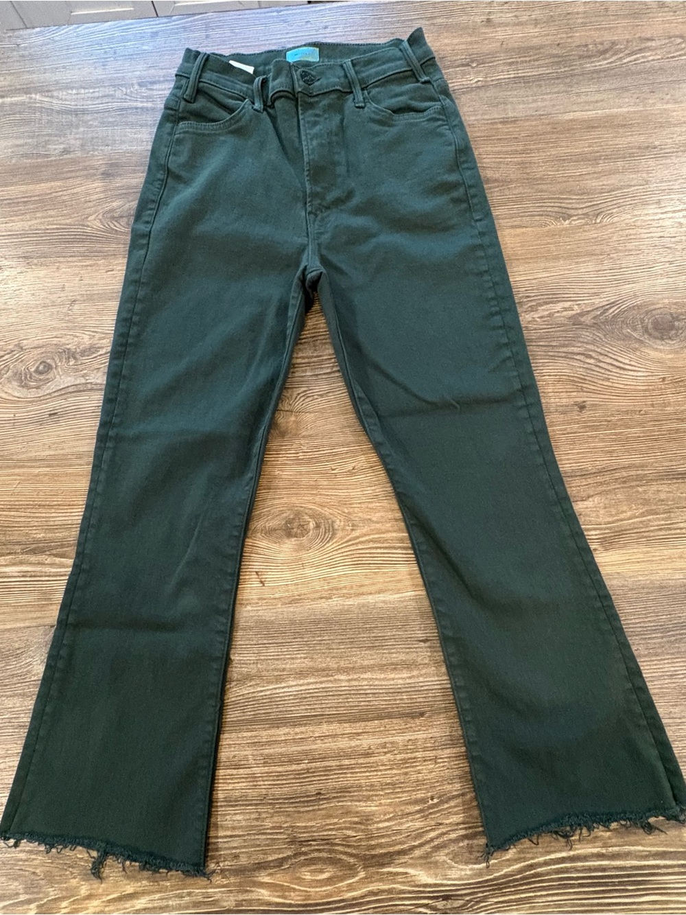 Mother The Hustler Ankle Fray Green High Rise Slim Flare Jeans Size 29